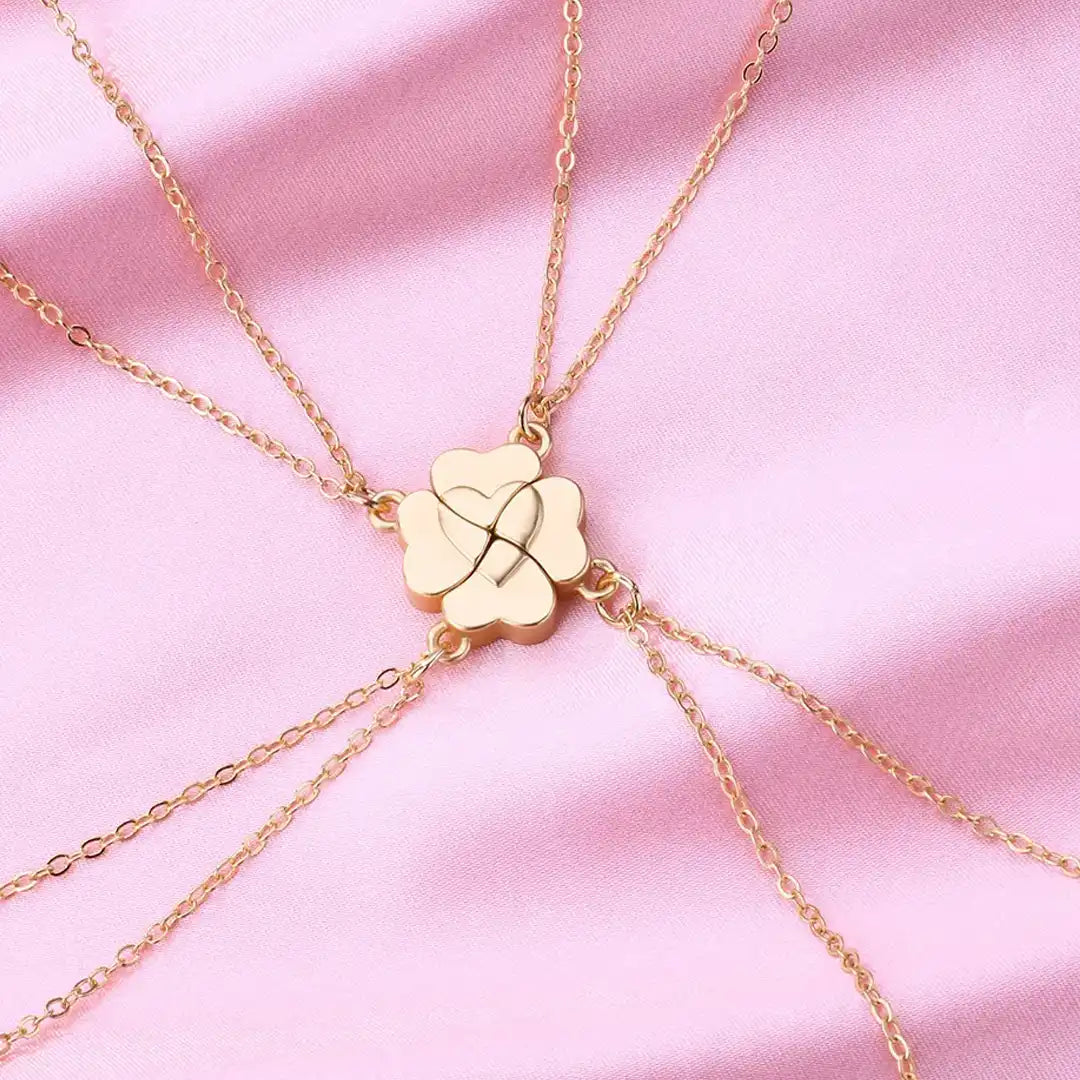 Lucky Clover Heart Necklace Set (4 Pieces)