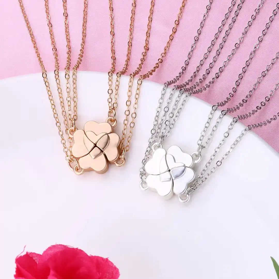 Lucky Clover Heart Necklace Set (4 Pieces)