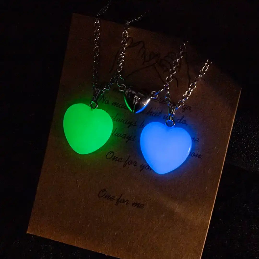 Glow in the Dark Heart Necklace Set (2 Pieces)